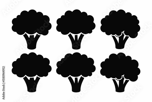 Black Silhouette Broccolini Icons - Vector Collection