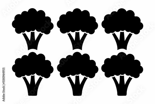 Black Silhouette Broccolini Icons - Vector Collection