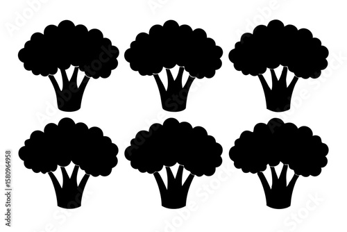 Black Silhouette Broccolini Icons - Vector Collection