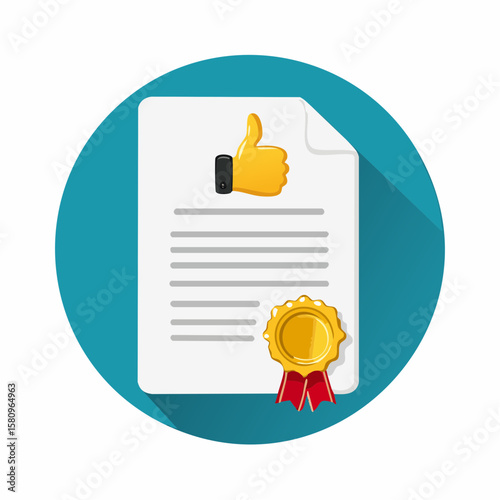Contract document displaying golden thumbs up wax seal approval