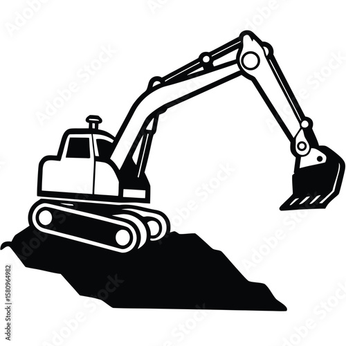 Yellow heavy industrial construction equipment like an excavator, loader, and bulldozer isolated on white