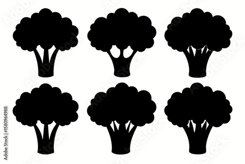 Black Silhouette Broccolini Icons - Vector Collection