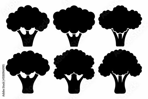 Black Silhouette Broccolini Icons - Vector Collection