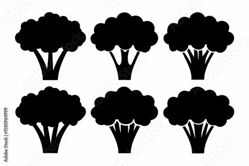 Black Silhouette Broccolini Icons - Vector Collection