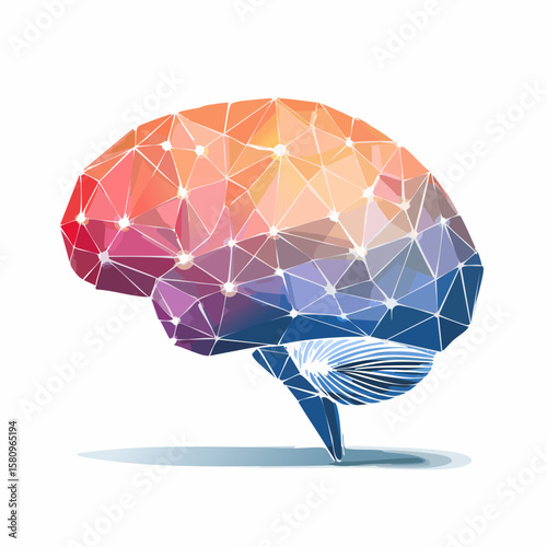 Geometric brain with glowing points displays advanced Artificial Intelligence
