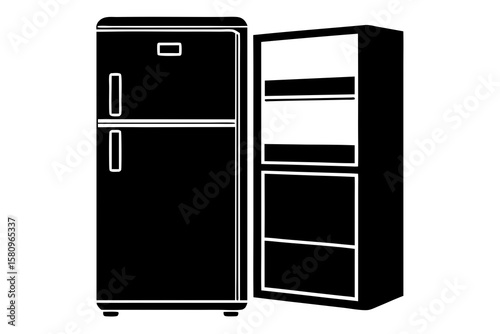Modern Refrigerator Design Elements Isolated on White – Kitchen Appliance Graphics