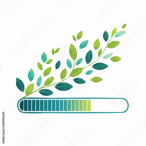 Green foliage filling progress bar with falling leaves indicating loading