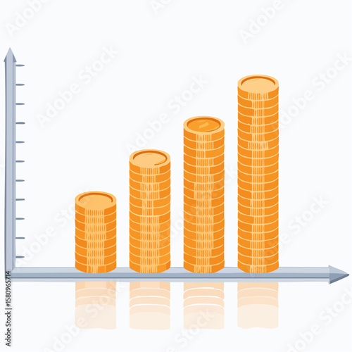 Coin stacks forming a bar graph showing growth and financial increase