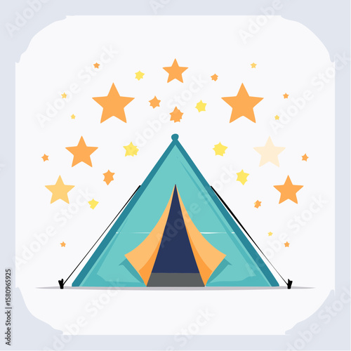 Camping tent under starry night sky, a cute and fun illustration