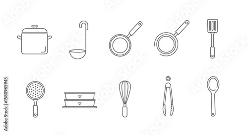 Kitchen Utensils: Line Art Icons for Cooking and Food Preparation