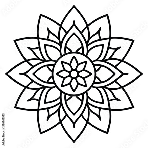 Black and white vector floral illustration of a lotus flower design for nature or tattoo art