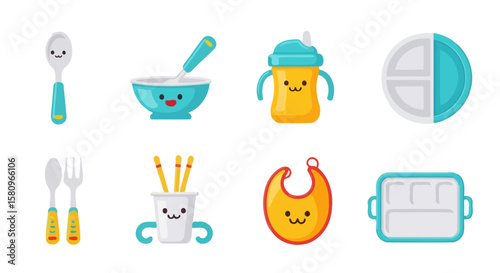Baby Feeding Essentials: Cute Kawaii Style Illustration
