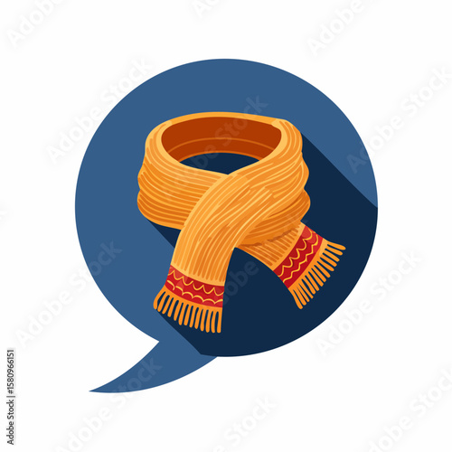 A knitted scarf inside a speech bubble symbolizes warm, comforting words