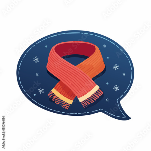 Scarf inside speech bubble, symbolizing comforting conversation in winter