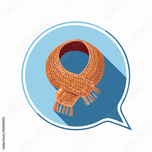 Warm knitted scarf inside blue speech bubble suggests comforting communication