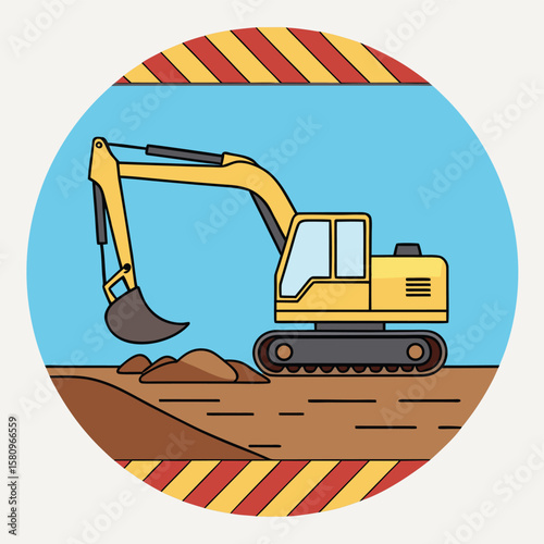 Vector illustration of construction vehicles including bulldozer excavator and tractor on white background
