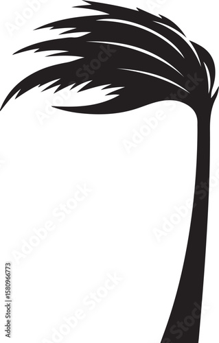 Black silhouette of a palm tree bending in the wind