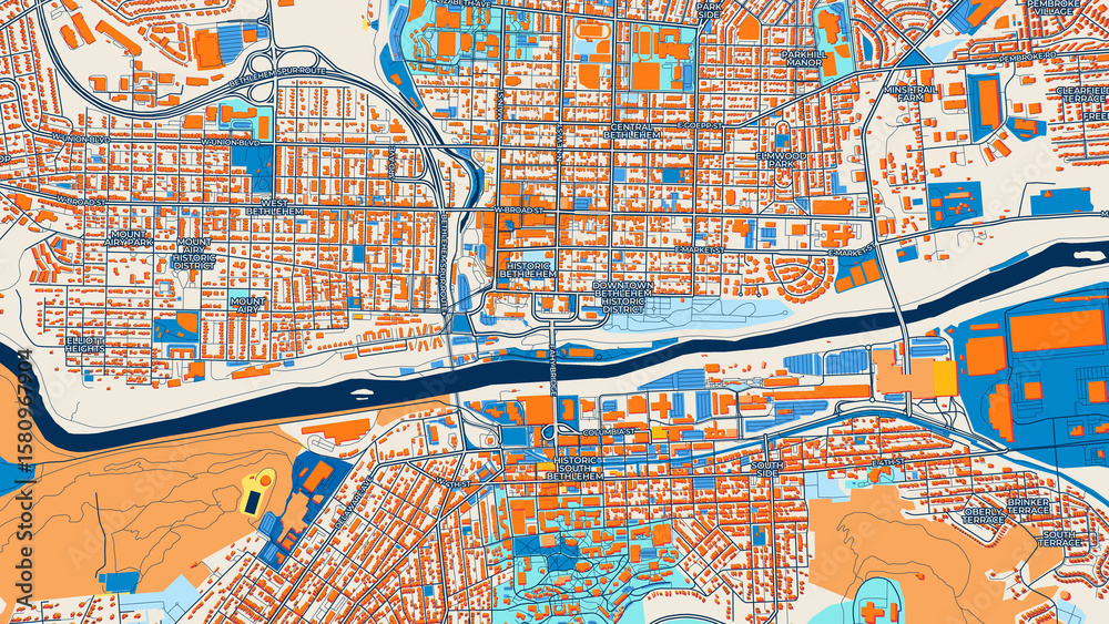 Obraz premium Colorful Bethlehem Street Map with Labels and Buildings