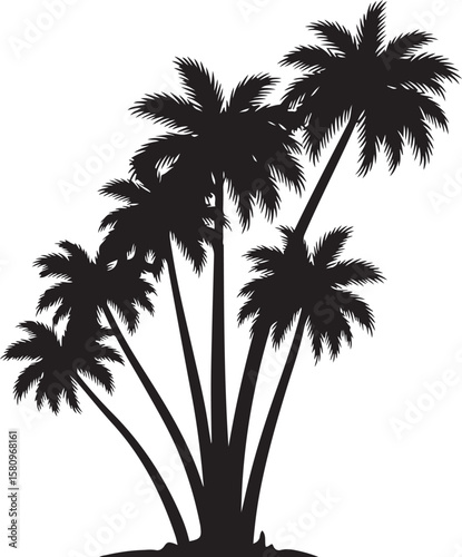 Black silhouette of multiple palm trees on white background