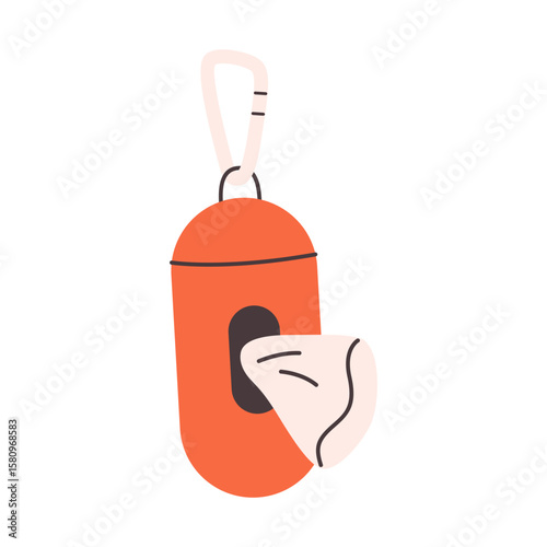 Dog poop bags in holder. Packet for dog poop. Clean up after your dog concept. Pet care, environmental awareness waste disposal. Vector illustration in flat style
