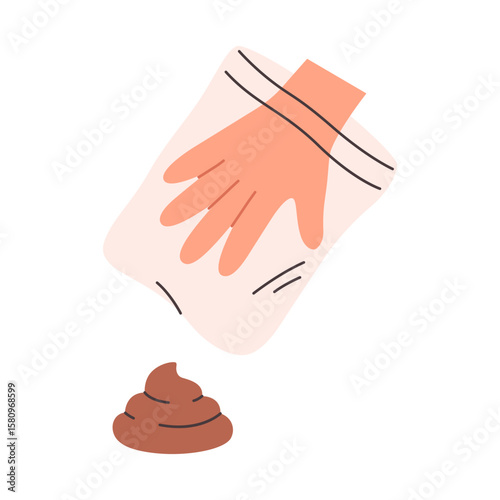Clean up after your dog concept. Hand picking up poo with a bag. Pet care, environmental awareness waste disposal. Vector illustration in flat style