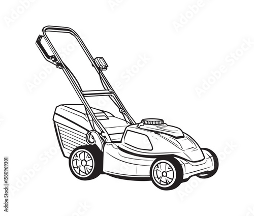 Electric lawn mower line art.