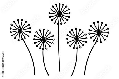 Dandelion Greens Icon Set 6 One-Line Art Illustrations