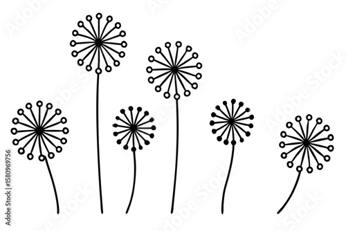 Dandelion Greens Icon Set 6 One-Line Art Illustrations