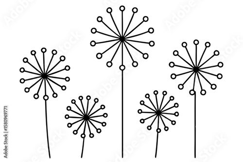Dandelion Greens Icon Set 6 One-Line Art Illustrations