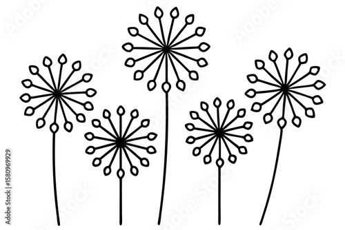Dandelion Greens Icon Set 6 One-Line Art Illustrations