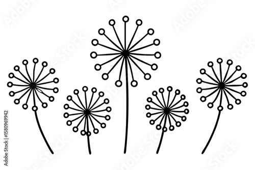 Dandelion Greens Icon Set 6 One-Line Art Illustrations