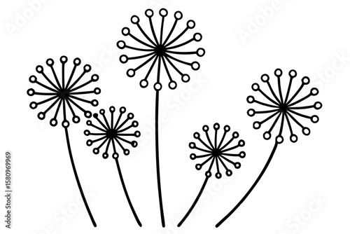 Dandelion Greens Icon Set 6 One-Line Art Illustrations
