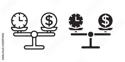 Time and money compare scale icon, outline vector sign, linear and solid style pictogram isolated on white.
