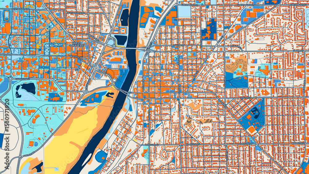 Obraz premium Colorful Lafayette Street Map with Labels and Buildings