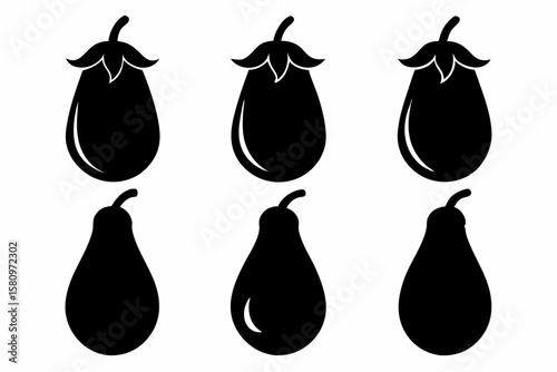 Eggplant Silhouette Icon Set 6 Vector Designs