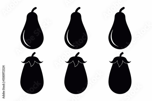 Eggplant Silhouette Icon Set 6 Vector Designs