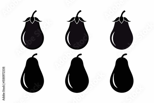 Eggplant Silhouette Icon Set 6 Vector Designs