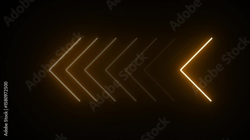 Neon single line directional left blinking arrow animation. Abstract neon flashing light back arrow loading animation