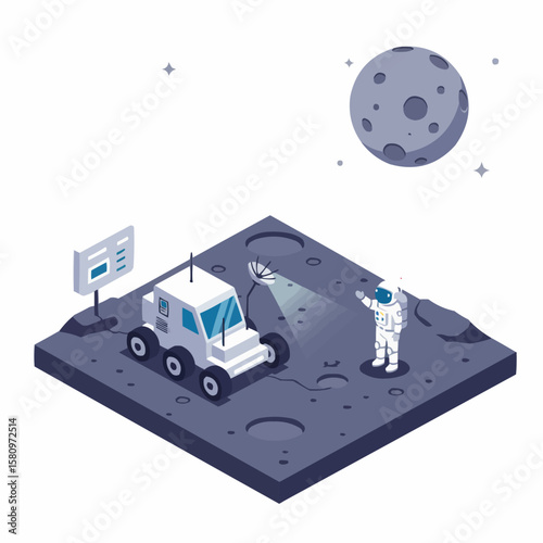 Astronaut on the moon with rover and space exploration concept illustration