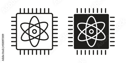 Quantum computing icon, outline vector sign, linear and solid style pictogram isolated on white.