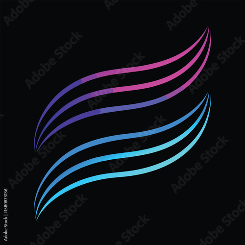Abstract Neon Pink and Blue Curved Lines Design Element