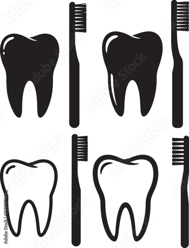 human tooth and a toothbrush Silhouette 