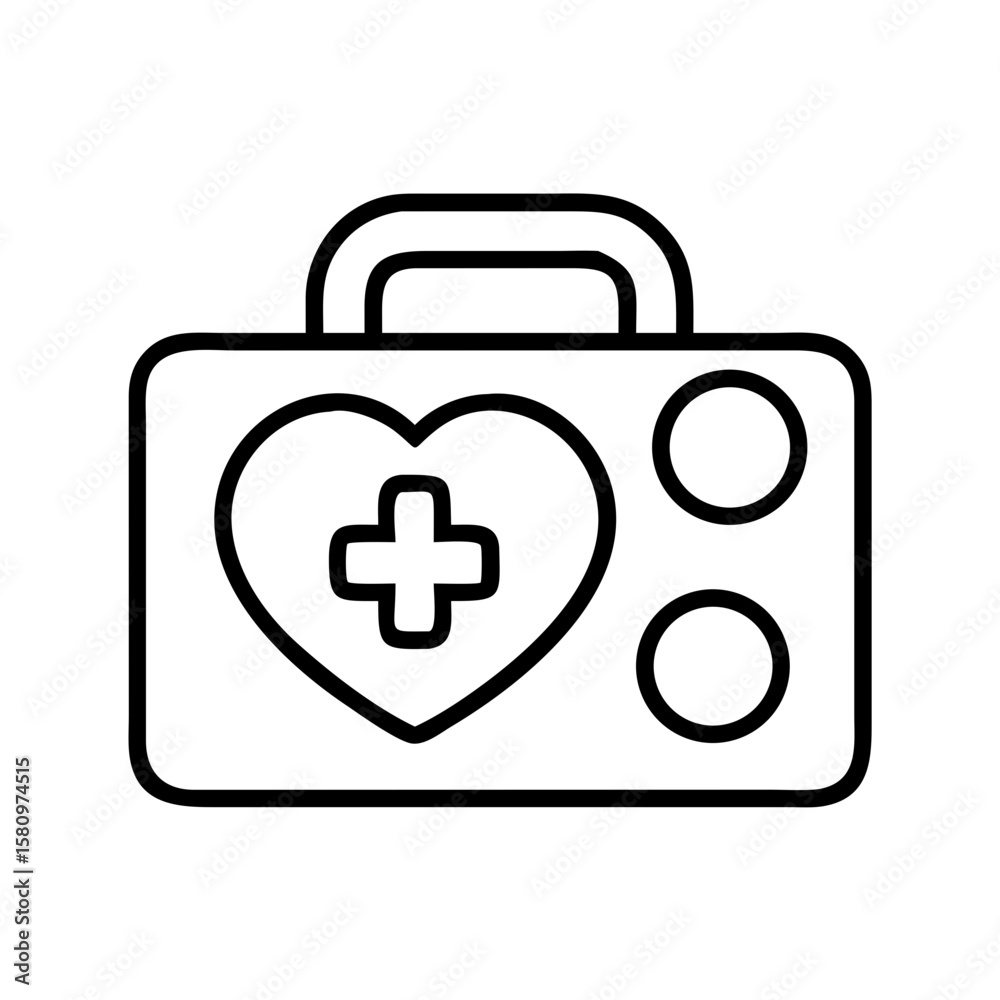 Medical first aid kit vector icon illustration emergency healthcare box with heart and cross symbol Medical first aid kit vector icon illustration emergency healthcare box with heart and cross symbol