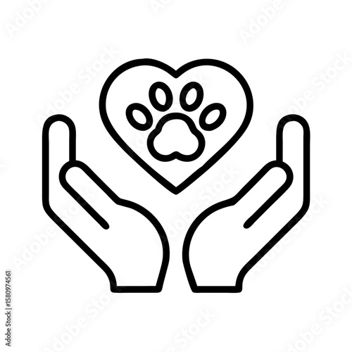 Pet care animal rescue adoption hands holding heart with paw print vector illustration