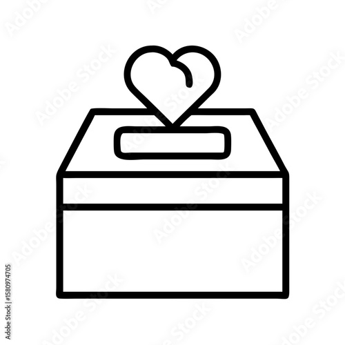 Outline heart donation box vector, charity contribution box icon, love donation box design element
