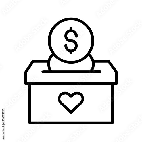 Donation box with heart and dollar coin vector illustration for charity and fundraising campaign