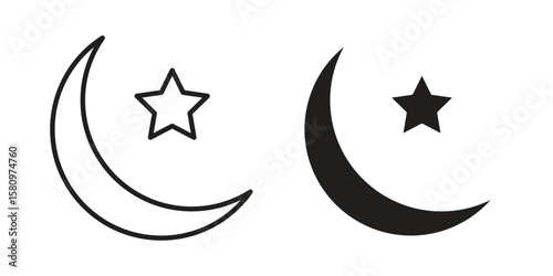 Moon and star icon, outline vector sign, linear and solid style pictogram isolated on white.