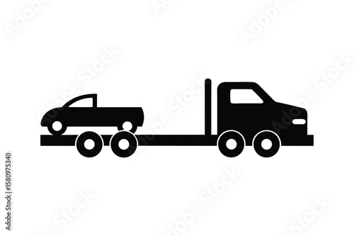 Car with truck towing silhouette vector art illustration