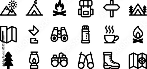 Outdoor adventure equipment collection graphic design illustration camping hiking