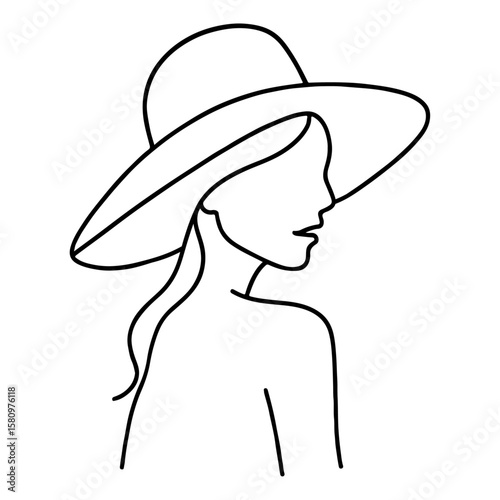 Glamorous silhouette of a smiling woman in a stylish hat, posing with elegance